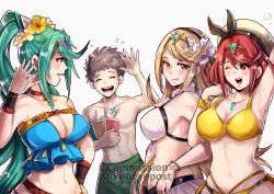 3girls alternate_costume breasts core_crystal female gzei mythra nintendo open_mouth pneuma_(xenoblade) pyra rex_(xenoblade) xenoblade_(series) xenoblade_chronicles_2