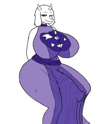 anthro artist_request dress dress_bulge edit futa_only futanari horns horsecock horsecock_futanari purple_dress tagme toriel undertale unknown_artist white_background white_fur