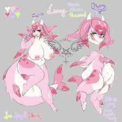 angel anthro anus big_breasts breasts chubby_belly chubby_female female fish genitals goo_creature hybrid marine mature_female model_sheet pink_body puffy_anus pussy shark shark_tail slime solo tekitourabbit_(artist) thick_thighs