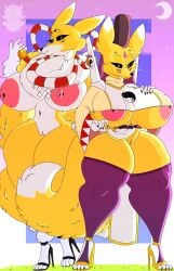 2girls big_breasts digimon female furry kyubimon nipples pussy tagme taomon thick_thighs