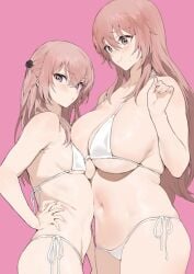 2girls big_breasts breasts female female_only huge_breasts iku_(ikuchan_kaoru) inui_sajuna inui_shinju long_hair older_sister pink_hair sisters size_difference smaller_female sono_bisque_doll_wa_koi_wo_suru thick_thighs younger_sister