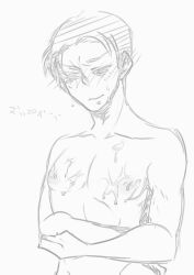 1boy attack_on_titan blush cum cum_on_chest erect_nipples freckles male male_only marco_bodt naked nipples saliva_on_chest shingeki_no_kyojin shy tears tears_of_pleasure upset