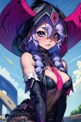 ai_generated breasts era_(omega_strikers) female omega_strikers purple_eyes purple_hair sultryspark