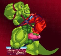 animated anthro aroused digital_media_(artwork) epic_games erection fortnite genitals humanoid_heel hybrid_(fortnite) hyper hyper_balls hyper_genitalia hyper_muscles hyper_penis loop low_res male male_only merry_christmas morinetsu muscular muscular_anthro muscular_male penis pixel_(artwork) pixel_animation short_playtime solo spikes