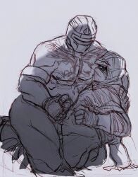 2boys bottomless clothed_male fingerless_gloves frottage gay handjob helmet kapkan_(rainbow_six) kulo_75 male_only masked masked_male muscular muscular_male mutual_masturbation no_visible_face nude_male on_lap pencil_(artwork) rainbow_six_siege tachanka_(rainbow_six) tattoos yaoi