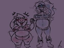 alphys anthro belly big_belly big_breasts breasts bulge female fetal_movement futanari nipple_bulge penis_outline pierump pregnant stretch_marks undertale undertale_(series) undyne