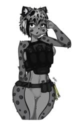 1girls 2024 anthro anthro_only arm_behind_back artist_signature belt black_hair breasts commission female female_only furry furry_female furry_only grey_eyes grey_fur grey_hair hand_on_head leopard leopard_spots loxawp medium_breasts midriff no_genitals no_pussy nude nude_female open_mouth plain_background roblox roblox_avatar robloxian short_hair sideboob simple_background solid_color_background solo standing stomach tactical_belt tactical_gear tactical_nudity tactical_vest thick_thighs thighs two_tone_hair vest white_background