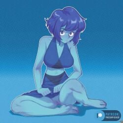 1girls blue_hair blue_skin cartoon_network clothed clothing female freshpicked gem_(species) lapis_lazuli_(gem) lapis_lazuli_(steven_universe) pussy solo steven_universe teasing thighs upskirt