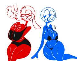 2girls big_breasts bikini blue_(dick_figures) bra breasts clothed clothing curvaceous curvy dick_figures duo female female_only genderswap_(mtf) hat huge_breasts huge_thighs humanoid joint multiple_girls red_(dick_figures) rule_63 simple_background sitting smoke smoking sports_bra stickfigure stickman tagme thick_thighs voluptuous white_background