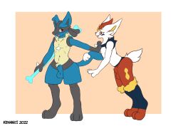 animal_genitalia cinderace duo genitals hi_res kenahri lucario male male/male nintendo playful pokemon pokemon_(species) sheath tail_grab video_games