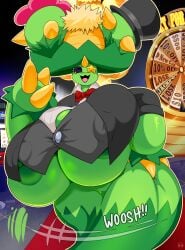 2024 absurd_res adriana_(rubyqm) anthro areola big_areola big_breasts big_nipples breasts button_(fastener) clothed clothing detailed_background digital_media_(artwork) eyelashes female female_anthro front_view generation_3_pokemon generation_5_pokemon green_areola green_body hi_res huge_areola huge_breasts huge_nipples hybrid inside kirbot12 looking_at_viewer ludicolo maractus nintendo nipples not_furry open_mouth pokemon pokemon_(species) pupils shirt smile solo straining_buttons topwear