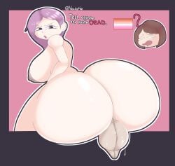 1futa 1girls 2024 ass_bigger_than_head back back_view backsack balls bottom_heavy female futa_focus futanari huge_breasts human hyper hyper_ass light-skinned_futanari light_skin like_a_dragon_(series) looking_back nude presenting_hindquarters purple_hair ryuu_ga_gotoku saeko_mukouda scrotal_raphe seong-hui sitting solo_focus talking thick_thighs threatening voctopie wide_hips