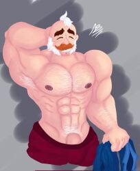 ass balls bara bear beard big brawl_stars breasts daddy dilf erection exhibitionism exposed gay hair male male mature moustache muscles muscular nsfw old older only penis sam_(brawl_stars) sex silverk yaoi