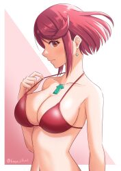 1girls 6oryo_illust bikini bikini_top breasts earring female gemstone jewelry nintendo pyra red_eyes red_hair solo swimsuit tagme xenoblade_(series) xenoblade_chronicles_2