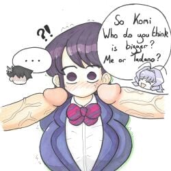 ... 1girls 2boys brownpidgeon clothed_female_nude_male embarrassed huge_cock komi-san_wa_komyushou_desu komi_shouko male not_ai_generated osana_najimi purple_hair speech_bubble surprised tadano_hitohito