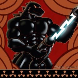 1boy 1male anthro arte_basura bara completely_nude_male erect_penis erection furry furry_male furry_only godzilla godzilla_(series) hercules_(disney) male male_only muscular_anthro muscular_male pecs reptile zeuszilla