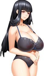 black_hair black_panties blush bra breast_weights breasts censored covered_erect_nipples drooping_breasts huge_breasts ino_(magloid) long_hair looking_at_viewer mosaic_censoring niizuma_koyomi nipples panties png red_eyes sagging_breasts simple_background smile tagme transparent_background transparent_png uikawa_shino underwear visual_novel