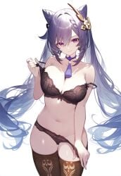 1girls ai_generated belly_button big_breasts bra bra_removed collar earrings female female_only genshin_impact hoyoverse keqing_(genshin_impact) lingerie lingerie_only long_hair panties_down panty_pull purple_eyes setsuaiart silver_hair slim_waist teenager thick_thighs tied_hair wide_hips young