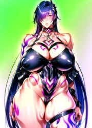 1girls absurd_res acheron_(honkai:_star_rail) ai_generated choker cleavage curvaceous hair_over_one_eye honkai:_star_rail huge_breasts leotard purple_eyes purple_hair qqitu stable_diffusion tattoos thick_thighs