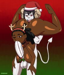 1boy 1girls 69 blowjob christmas christmas_hat dark-skinned_female denise_edwards female interracial interspecies light-skinned_male male male/female oral oral_sex rimming standing standing_sex tagme zrfurious