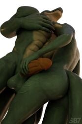 2:3 3d_(artwork) 5_fingers abs absurd_res alpha_channel animal_genitalia animal_penis anthro ass balls biped black_claws blender_(software) blender_cycles claws digital_media_(artwork) duo embrace erection female fingers genitals green_balls green_body green_scales green_tail hand_on_pec hand_on_penis head_on_chest hi_res lizard looking_at_another looking_at_partner looking_up low-angle_view male male/female muscular muscular_anthro muscular_male nude open_mouth orange_penis pecs penis plantigrade reptile s87 scales scalie simple_background size_difference standing tail tan_body teeth transparent_background