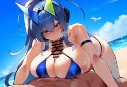 :>= ai_generated azur_lane bikini bikini_bottom bikini_top blowjob blowjob_face blush censored fellatio fellatio_face female_on_top half-closed_eyes henrik_n huge_breasts light-skinned_female light-skinned_male new_jersey_(azur_lane) new_jersey_(midsummer_leisure)_(azur_lane) novelai official_alternate_costume paizufella paizuri paizuri_under_bikini penis_between_breasts pov skimpy_bikini swimsuit swimsuit_paizuri swimsuit_top swimzuri thiccwithaq_(ai_style)