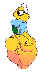 1boy anthro anthro_only anus ass balls big_ass big_butt big_thighs bluemannsfw clothing erick1778 femboy gay green_koopa_troopa koopa koopa_troopa koops looking_back male male_only mario_(series) paper_mario showing_ass simple_background solo standing testicles white_background