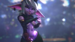 1girls 3d_(artwork) areola breasts clothing female league_of_legends nipples pants purple_body riot_games rougenine solo_female tristana video_games white_hair yordle