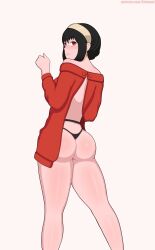 1girls 2d ass ass_focus black_hair blush bubble_ass female female_focus female_only from_behind from_behind_position hair_ornament light-skinned_female light_skin ozimand red_eyes spy_x_family standing thick thick_ass thick_legs yor_briar yor_forger