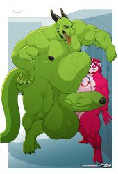 anthro balls bear big_balls big_penis dragon duo genitals hi_res huge_balls huge_cock hyper hyper_balls hyper_genitalia hyper_penis male mammal mythological_creature mythological_scalie mythology penis scalie thewilldpink