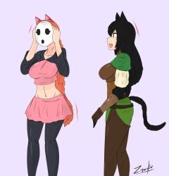 black_hair cat_ears cat_girl cat_tail female female_only femsub kya_(nazwa) mario_(series) mask multiple_girls nintendo orange_hair original pre-transformation shy_gal shygalization transformation viltai_(viltai) zronku