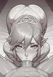 2boys ai_generated blowjob bridal_lingerie cerberuspup77926 deep_blowjob fellatio femboy feminine_male link looking_at_viewer male male/male male_only monochrome multiple_boys oral penis pov the_legend_of_zelda trap_bride yaoi