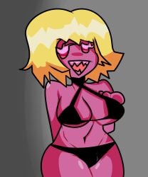 big_breasts big_butt big_thighs bikini black_bikini blush cute fat_ass female female_only fnf fnf_mods friday_night_funkin huge_ass huge_breasts lemon's_sister lemon's_sister_(imiaminggan) lemon_demon lemon_sister monster_girl pemod red_body thighs yellow_hair