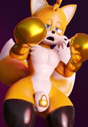 3d 3d_(artwork) absurd_res anthro boxing boxing_gloves bulge canid canine clothing dazed digital_media_(artwork) fox glistening glistening_body gloves gold_gloves golden_boxing_gloves golden_gloves hi_res latex legwear lock_symbol locked male male_only mammal null null_bulge sega solo sonic_(series) sonic_the_hedgehog_(series) sport tagme tails tails_the_fox tailsltx thigh_highs