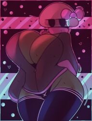 cleavage clothed daely_(ludicrousspeeds) heart heart_symbol jacket ludicrousspeeds oc panties robot sleeves_past_wrists thick_thighs thighhighs unzipped unzipped_jacket