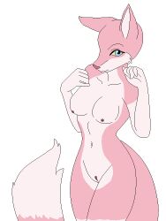 anthro blue_eyes canine female female_fox fluffy_tail fox furry luna multicolored_fur naked pink_fur sexyslutfox solo thick_thighs vulpine white_breasts white_fur