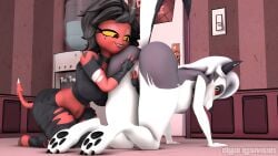 3d_(artwork) animal_humanoid anthro anus ass ass_up big_breasts big_butt black_hair breasts butt_grab canid canid_demon canine chair_activities clothed clothing demon digital_media_(artwork) duo face_on_butt female female/female fur genitals hair hand_on_butt hellhound helluva_boss hi_res huge_butt humanoid imp loona_(aeridiccore) loona_(helluva_boss) mammal millie_(helluva_boss) mythological_canine mythological_creature mythology nipples nude pussy red_body red_sclera red_skin smile source_filmmaker tail thick_thighs white_body white_fur wide_hips yellow_sclera