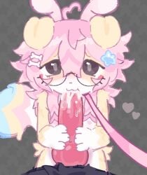 adorable adult_on_cub adult_on_young age_difference aiko_(lumieiyay) anthro anthro_on_anthro anthro_only bone_hair_ornament canine canine_genitalia canine_penis cub cum_in_mouth cute cute_face dark_eyes dog_ears dog_girl female female_anthro female_cub fur furry furry_female furry_only glasses heart_symbol lumieiyay male/female on_knees oral oral_sex pink_hair puppy puppygirl round_glasses star_hair_ornament sucking_penis wet_penis yellow_fur young younger_female