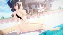 asagi_asagiri bikini blush breasts demon_girl demon_horns disgaea disgaea_rpg kaoskatsu large_breasts nippon_ichi_software overlord_asagi skimpy_bikini sling_bikini slingshot_swimsuit thick_thighs thighs visible_nipples