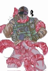 ! 1boy anal anal_penetration bottomless caught fuze_(rainbow_six) helmet kulo_75 male_focus male_only no_visible_face rainbow_six_siege rape restrained shirt_lift surprised tentacle tentacle_around_leg tentacle_around_neck tentacle_around_penis tentacle_on_male tentacle_penetration tentacle_rape tentacles_everywhere uniform