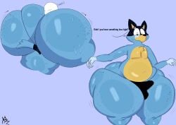 anthro artist_name ass bandit_heeler big_ass big_thighs black_fur blue_fur bluey_(series) character_name copyright_name domestic_dog huge_ass huge_thighs hyper_ass hyper_thighs male mammal thong yoshuacomoyoshu