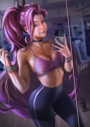 1girls female female_focus female_only gym_clothes k/da_all_out_series league_of_legends neiakori selfie seraphine_(league_of_legends) seraphine_indie workout_clothes