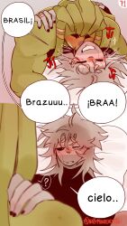 2boys argentina_(countryhumans) brazil_(countryhumans) comic comic_page countryhumans couple gay kinky_naty kissing male married_couple missionary_position page_71 page_number spanish_text tongue_kiss