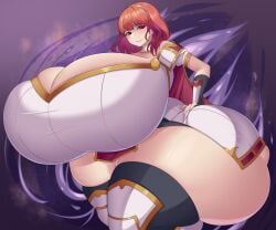 1girls bluespice cape celica_(fire_emblem) corruption curvy fire_emblem fire_emblem_echoes:_shadows_of_valentia fire_emblem_gaiden gigantic_breasts hand_on_hips hi_res huge_thighs hyper hyper_ass hyper_breasts looking_at_viewer massive_ass massive_breasts massive_thighs nintendo red_eyes red_hair ridiculous_breast_size ridiculous_proportions short_hair smug solo thick_thighs tight_clothing voluptuous wide_hips