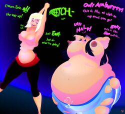 2girls attribute_swap bbw big_breasts bimbo bimbofication brain_drain breasts_out erect_nipples fat harlequin141 magic massive_belly multiple_girls overweight pear_shaped sequence torn_clothes weight_gain yoga_pants