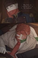 arismeaster austria-hungary_(countryhumans) cock countryhumans eyepatch gay german_empire_(countryhumans) iron_cross licking_penis military_uniform