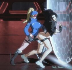 2girls against_wall animated black_hair blonde_hair boots closed_eyes female/female femcop_(pure_onyx) femdom femsub game_cg gif gloves half_naked light-skinned_female looking_pleasured multiple_girls no_pants onyx_(pure_onyx) open_mouth policewoman ponytail punishment pure_onyx questionable_consent stomach_bulge tied_hair yuri