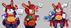 !! 1girls anthro ass belly bra breasts brown_fur brown_hair bunny chubby chubby_female cleavage drink english_text exclamation_point fat female female_focus female_only furry gloves hips hunin_(speedsmygame1) lagomorph lagomorph_humanoid large_ass large_breasts magic panties rabbit sitting sitting_down sonic_oc speedsmygame1 stomach text thick_thighs thighs underwear wardrobe_malfunction wide_hips