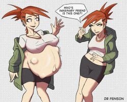 2girls belly big_belly big_breasts breasts dr_fenson female fetal_movement foster's_home_for_imaginary_friends frankie_foster imaginary_frankie large_breasts nipple_bulge outie_navel pregnant ready_to_pop red_hair