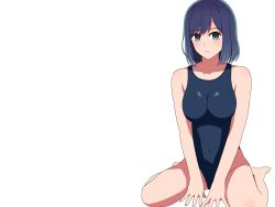 1girls bare_arms bare_legs bare_shoulders bare_skin bare_thighs barefoot belly belly_button black_swimsuit black_swimwear blue_eyes blue_eyes_female blue_hair blue_hair_female blush breasts breasts collarbone feet female female_focus female_only fingernails fingers full_body groin hair_between_eyes hands_on_floor hourglass_figure knees kurokawa_akane legs light-skinned_female light_skin looking_at_viewer m_legs medium_breasts navel oshi_no_ko pixiv_id_92145516 school_swimsuit shiny_skin short_hair shoulders simple_background simple_shading sitting sitting_on_floor sitting_on_knees slender_body slender_waist slim_girl slim_waist soles solo student swimsuit swimwear teenager thighs thin_waist toes v-line white_background